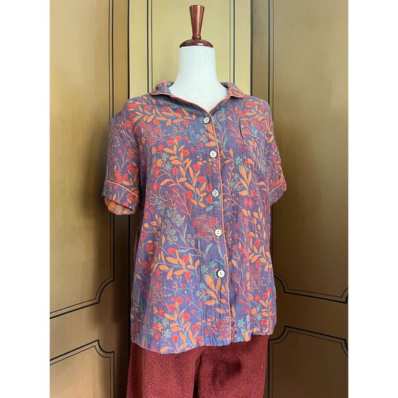 Cotton pajama top with flowers, size L - Picture 4 of 5